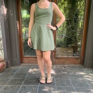 H&M ribbed army green tank fit flare dress